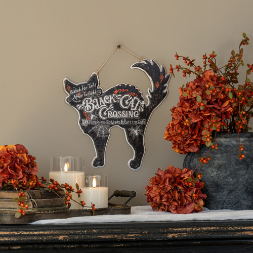 13" BLACK CAT CROSSING HANGING SIGN