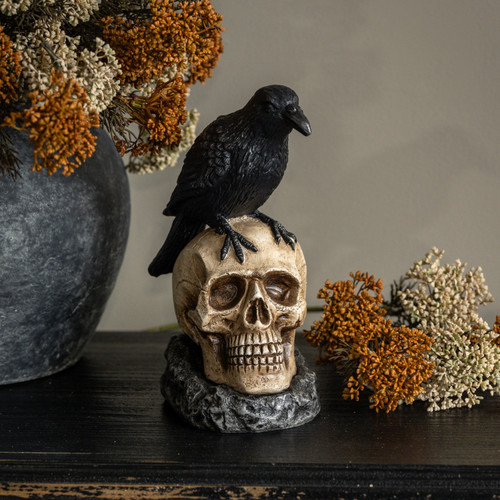 9.75" RAVEN ON SKULL STATUE
