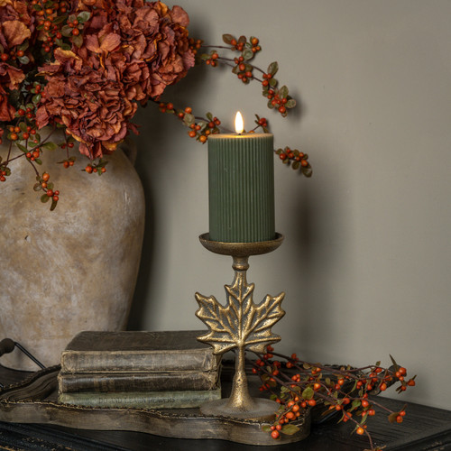 8.5" GOLD MAPLE LEAF PILLAR CANDLE HOLDER