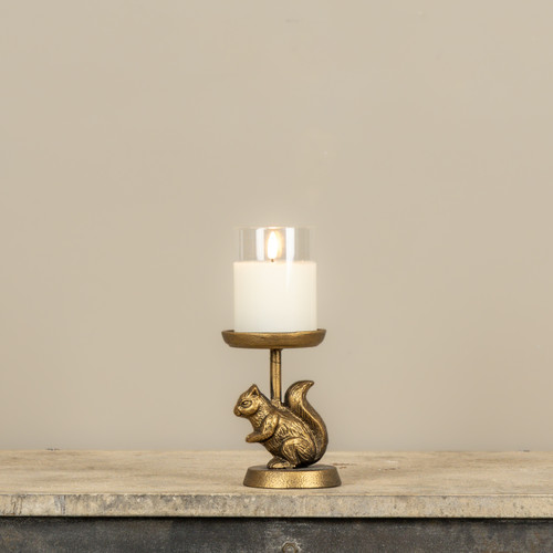 GOLD SQUIRREL PILLAR CANDLE HOLDER