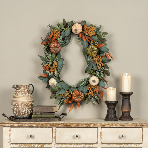 30" PUMPKIN & EUCALYPTUS OVAL WREATH