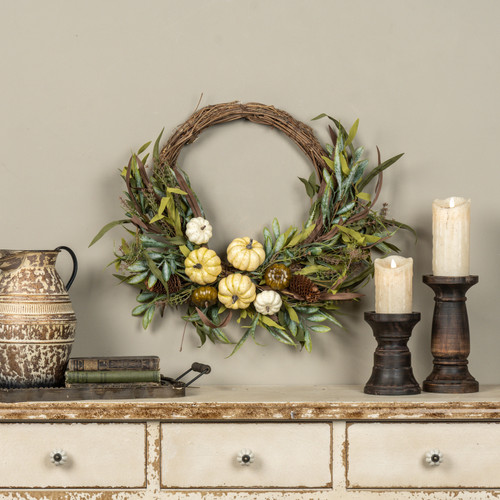 28" CREAM PUMPKIN & FOLIAGE WREATH