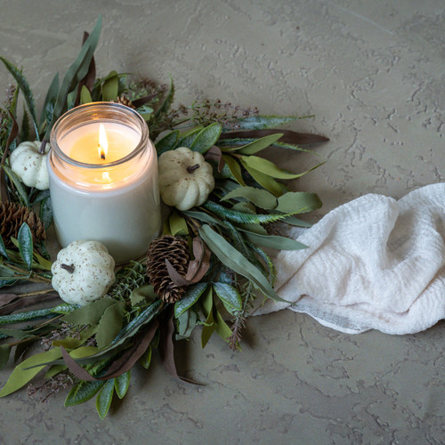 14" CREAM PUMPKIN & FOLIAGE CANDLE RING