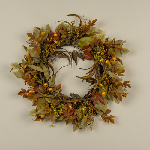 22" FALL FOLIAGE & PUMPKIN WREATH