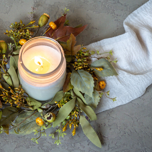 12" FALL FOLIAGE W/ MINI PUMPKINS CANDLE RING