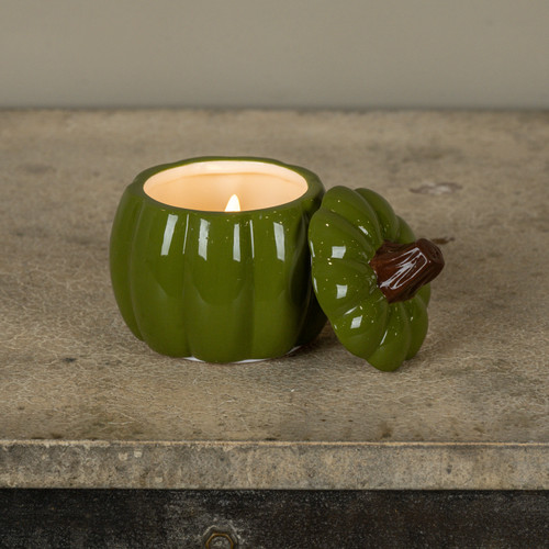 4" GREEN CERAMIC PUMPKIN CANDLE