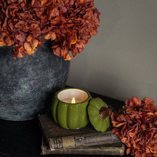 4" GREEN CERAMIC PUMPKIN CANDLE
