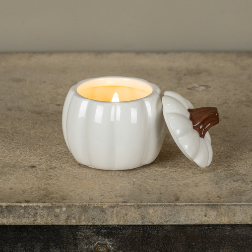4" WHITE CERAMIC PUMPKIN CANDLE