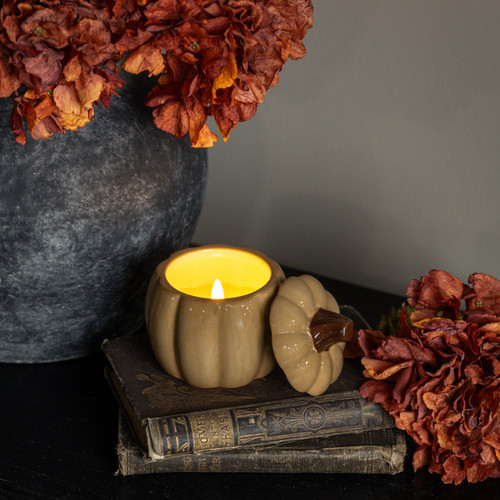 4" BEIGE CERAMIC PUMPKIN CANDLE