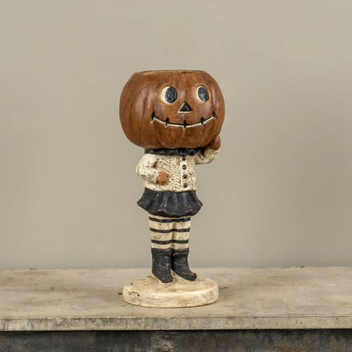 PUMPKIN GIRL W/ STRIPED LEGGINGS CANDY DISH
