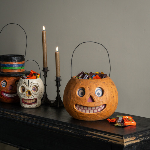 8" JACK-O-LANTERN CANDY CONTAINER W/ HANDLE
