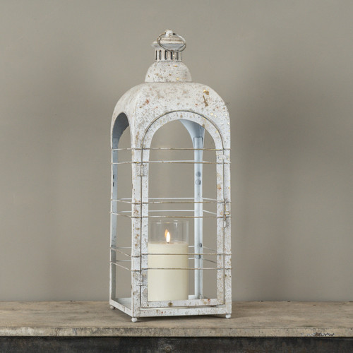 30.25" SPECKLED WHITE METAL LANTERN