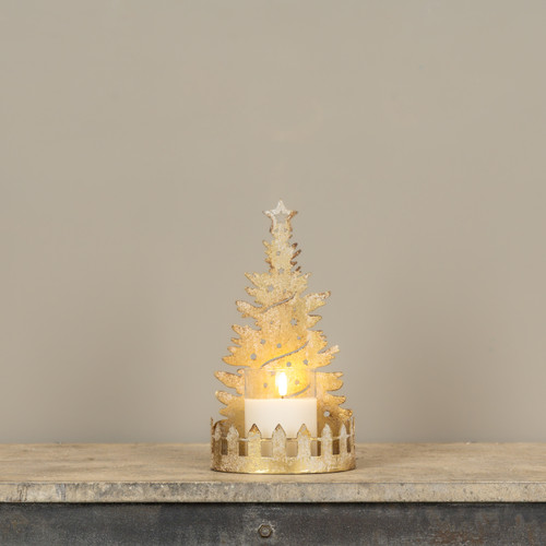 11.25" GOLD CHRISTMAS TREE PILLAR CANDLE HOLDER