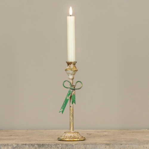 9" GREEN BOW TAPER CANDLE HOLDER