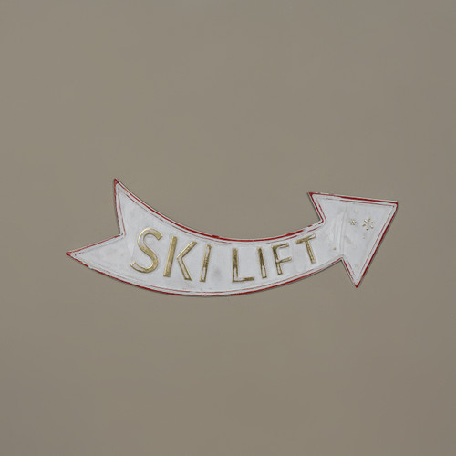 GOLD & WHITE SKI LIFT METAL SIGN