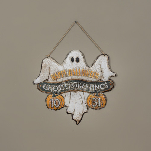 GHOSTLY GREEETINGS METAL SIGN