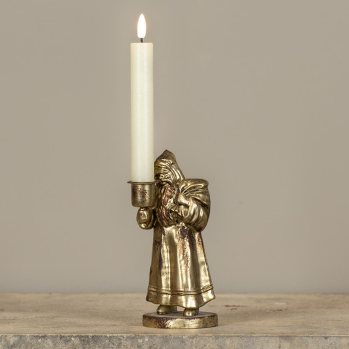 7" GOLD TRAVELING SANTA TAPER CANDLE HOLDER