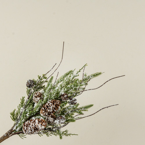 18" SNOWY PINE, BELLS & PINECONES PICK