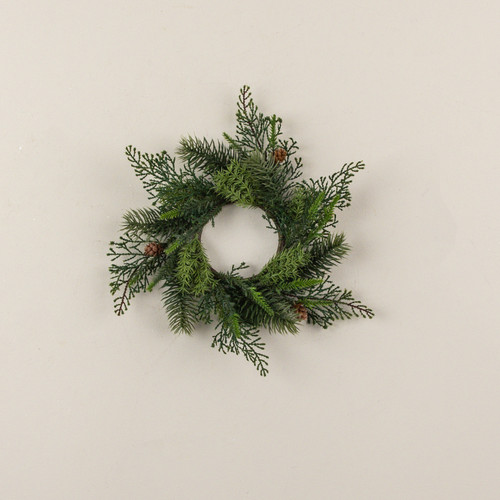 10.25" ASPARAGUS FERN, SPRUCE & PINE CANDLE RING