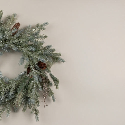 24" GLITTERED PINE & TWIG WREATH