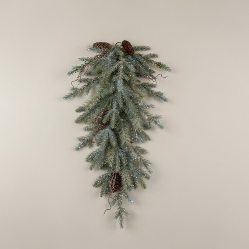 30" GLITTERED PINE & TWIG HANGING BUSH