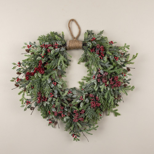 24" GLITTERED PINE, CYPRESS & HOLLY HANGING WREATH