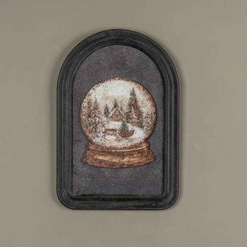11.25" CABIN & SLED SNOW GLOBE METAL SIGN
