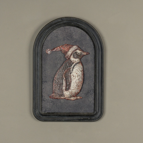 12" SANTA HAT PENGUIN METAL SIGN