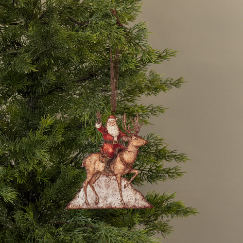 6.5" SANTA ON REINDEER METAL ORNAMENT
