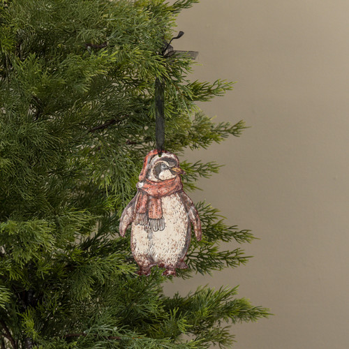 6" PENGUIN W/ SCARF METAL ORNAMENT