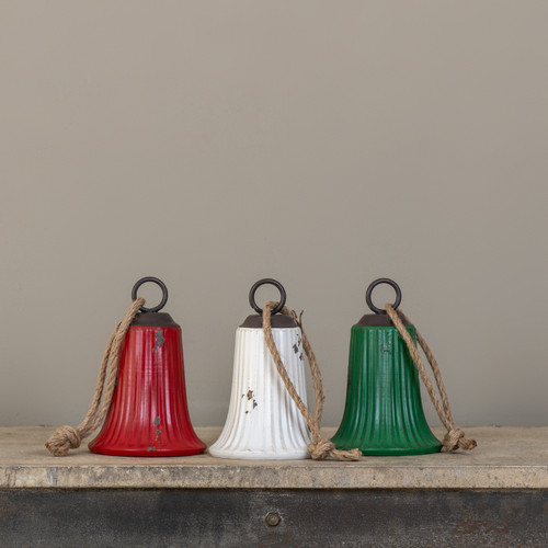 SET/3 HANGING GREEN, RED & WHITE BELLS