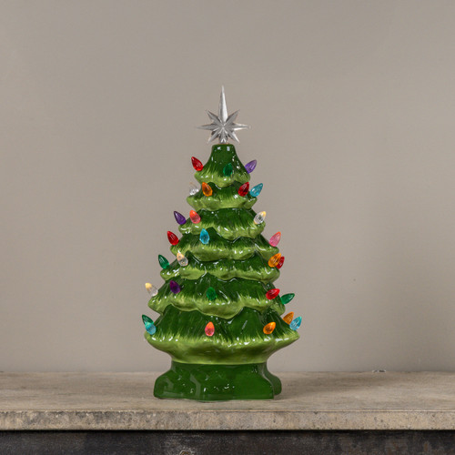 14" CERAMIC CHRISTMAS TREE W/ COLORED LIGHTS
