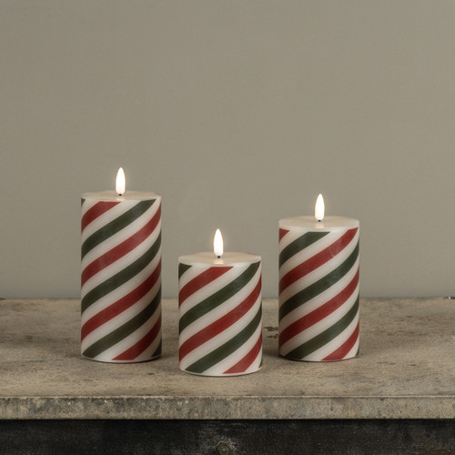 5" RED & GREEN CANDY CANE 3D FLAME PILLAR CANDLE