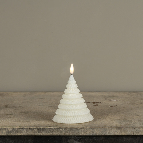 4.75" CREAM SHIMMER 3D FLAME LAYERED TREE CANDLE