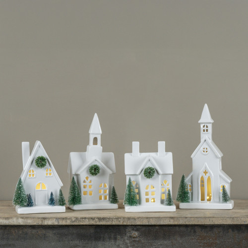 12" LIGHTED CERAMIC HOLIDAY CHURCH