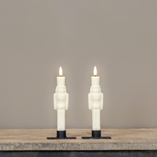 SET/2 - 7.5" 3D FLAME CREAM SHIMMER NUTCRACKER TAPER CANDLES