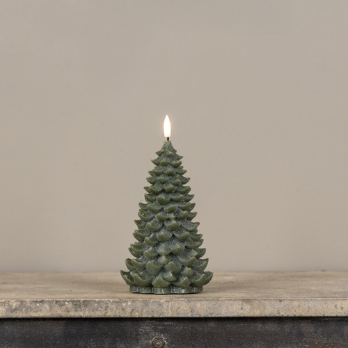 8" GREEN SHIMMER 3D FLAME BALSAM TREE CANDLE