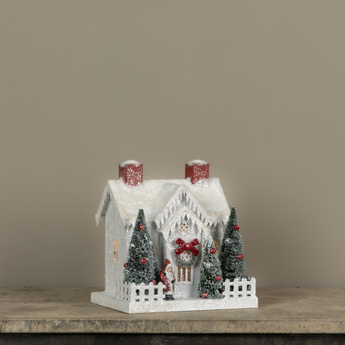 LIGHTED WHITE HOUSE W/ RED BOW