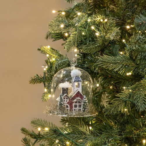 SNOWY CHURCH IN GLASS DOME ORNAMENT