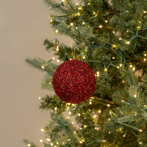 5" RED TINSEL BALL ORNAMENT