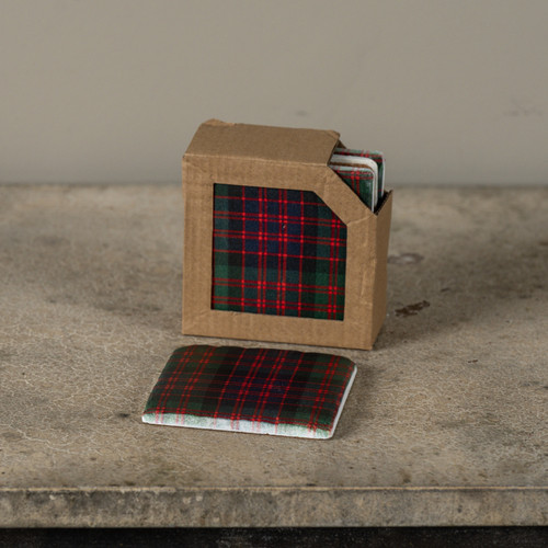 SET/4 RED & GREEN TARTAN COASTERS