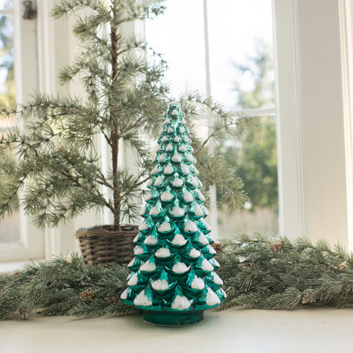 13" LIGHTED TEAL GLASS TREE