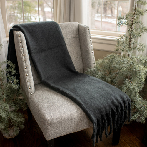 60" DARK GREY BRUSHED BLANKET W/ FRINGE