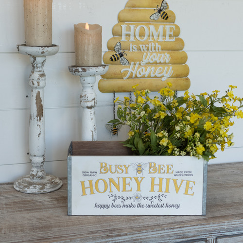 13" HONEY HIVE WHITE WOODEN PLANT BOX