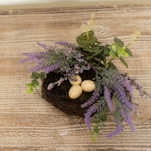 6" LAVENDER BIRD NEST W/ EGGS