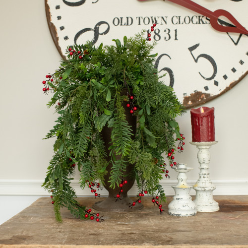 35" MIXED PINE & HOLLY HANGING BUSH