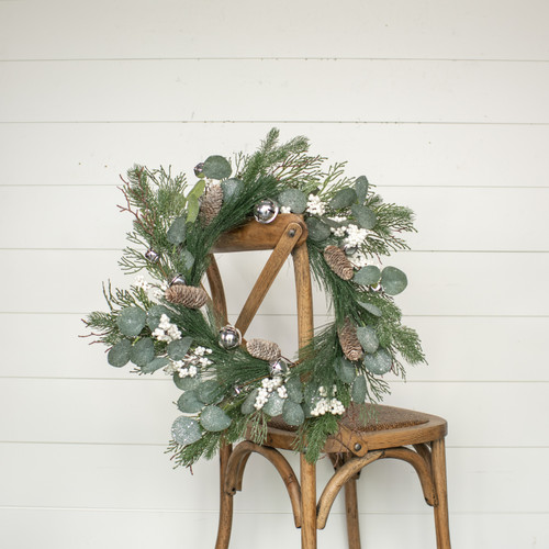 22" EUCALYPTUS, PINE, JINGLE BELL, BERRIES & CONES WREATH