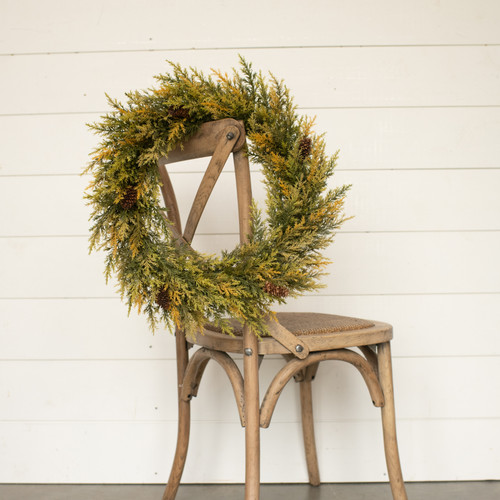 20" OLIVE & WHEAT PRICKLY PINE WREATH W/ CONES