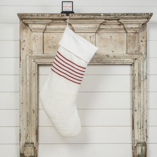 36" WHITE STOCKING WITH RED STRIPES