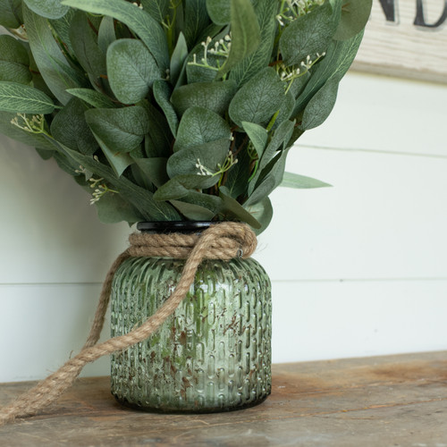 6.75" SILVER GLASS VOTIVE W/ ROPE HANDLE